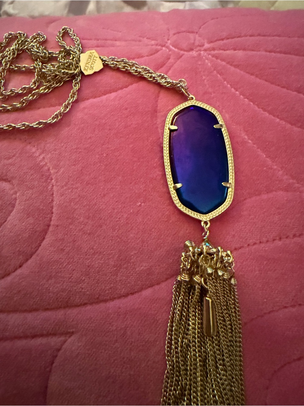 Kendra Scott Gold-Tone Necklace with Blue-Purple Iridescent Stone and Tassel